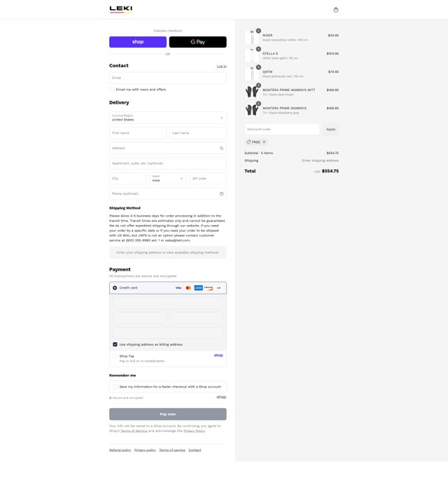 LEKI USA checkout page showing LEKI USA promo code box | Screenshot taken by SimplyCodes community member on Sep 1, 2025