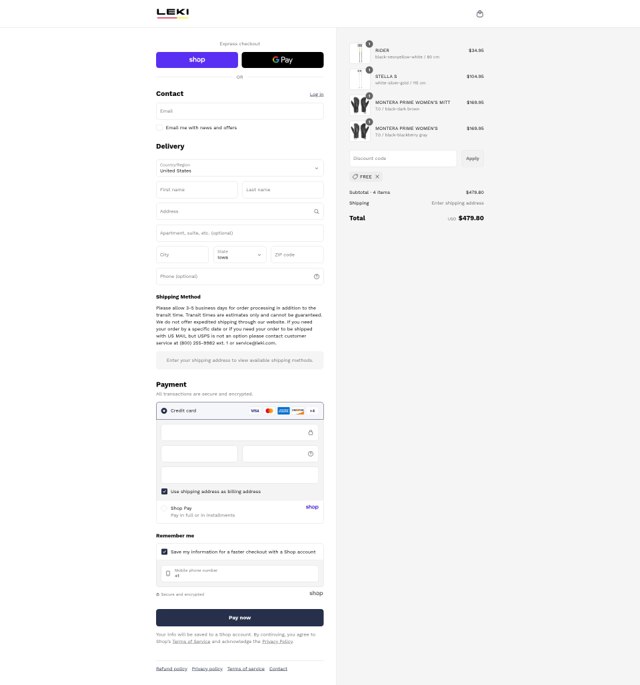 LEKI USA checkout page showing LEKI USA promo code box | Screenshot taken by SimplyCodes community member on Sep 6, 2025