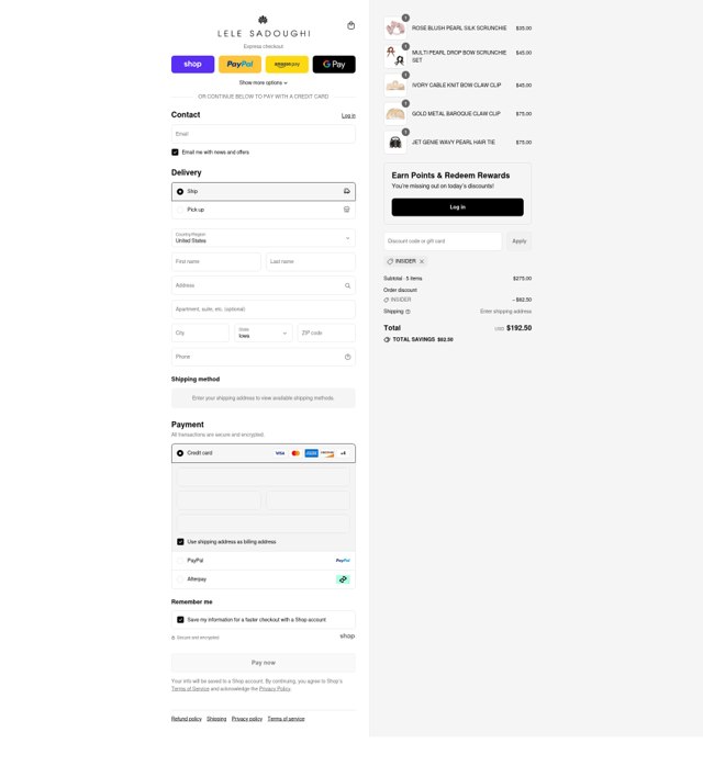 Lele Sadoughi checkout page showing Lele Sadoughi promo code box | Screenshot taken by SimplyCodes community member on Sep 4, 2025