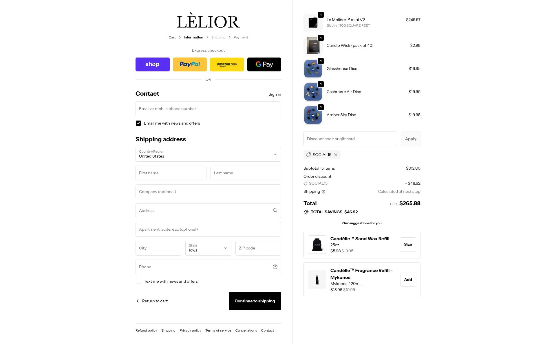 Lelior checkout page showing Lelior discount code box | Screenshot taken by SimplyCodes community member on Dec 5, 2025