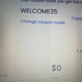 WELCOME35 coupon verification screenshot