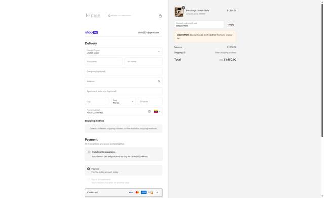 Le Maé checkout page showing Le Maé promo code box | Screenshot taken by SimplyCodes community member on Aug 20, 2025