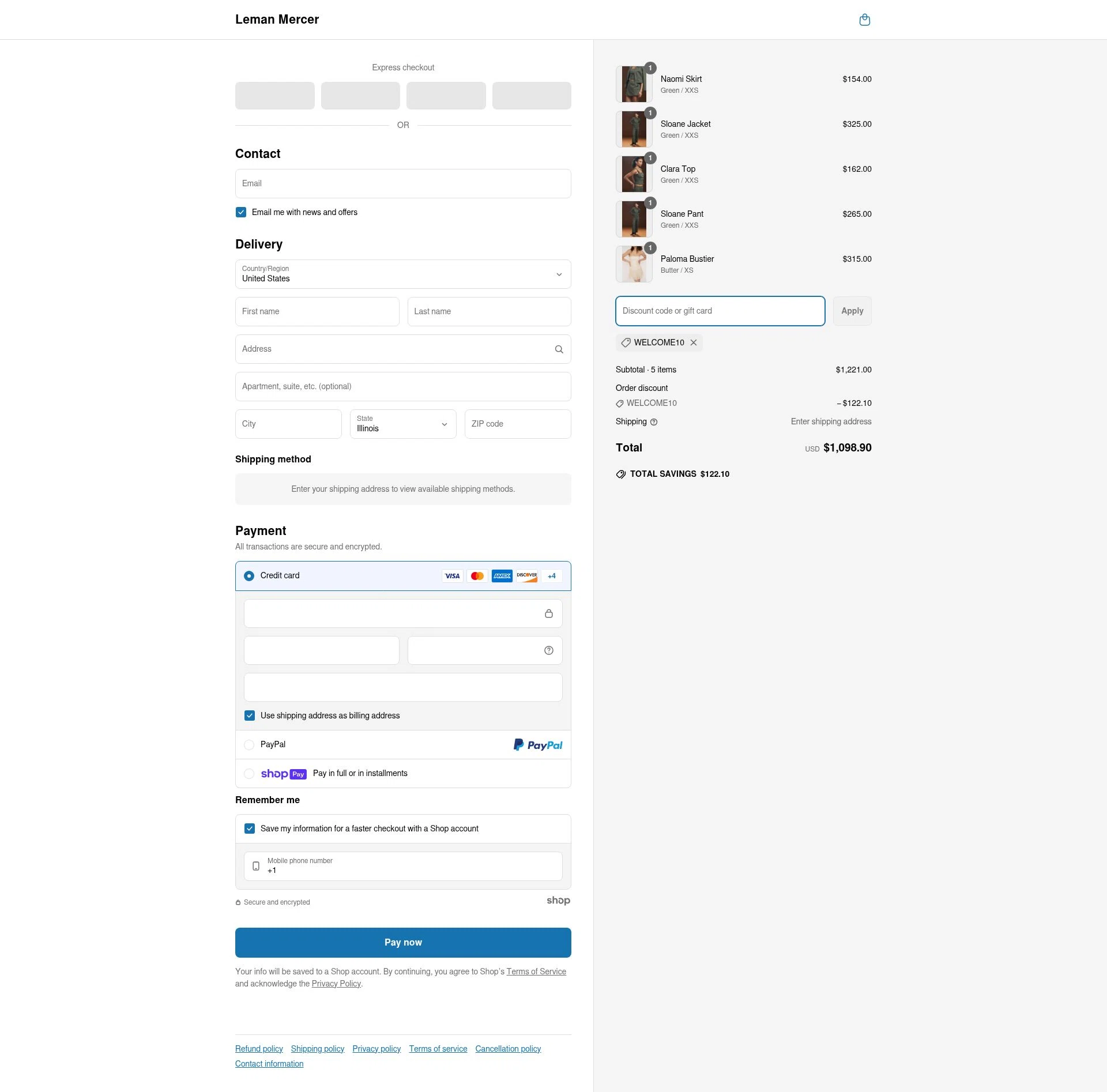 Leman Mercer checkout page showing Leman Mercer promo code box | Screenshot taken by SimplyCodes community member on Jun 11, 2025