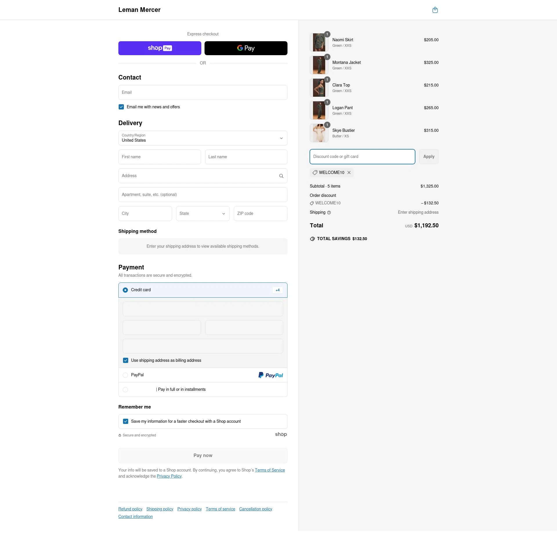 Leman Mercer checkout page showing Leman Mercer promo code box | Screenshot taken by SimplyCodes community member on Apr 19, 2025