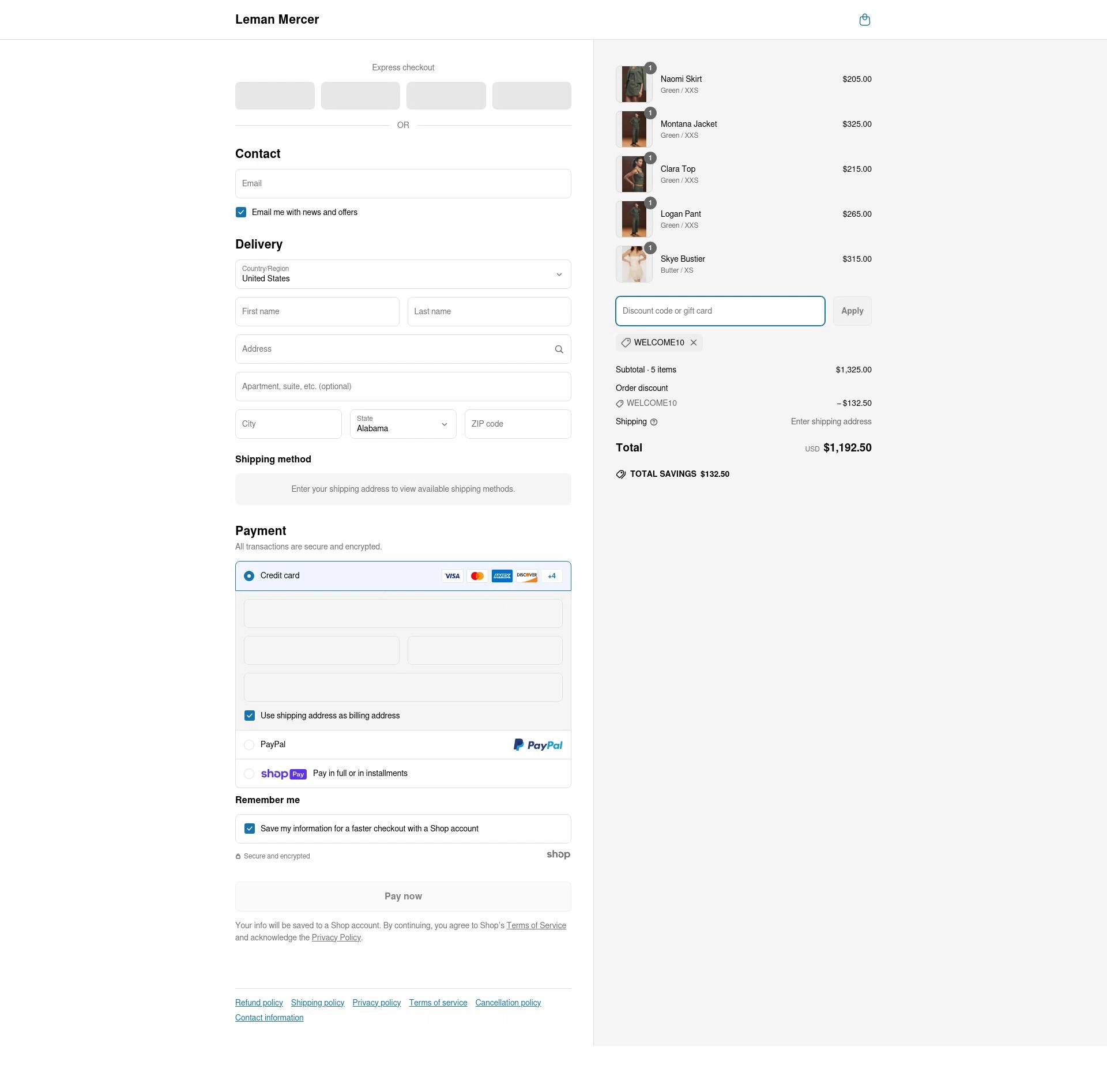 Leman Mercer checkout page showing Leman Mercer promo code box | Screenshot taken by SimplyCodes community member on May 4, 2025