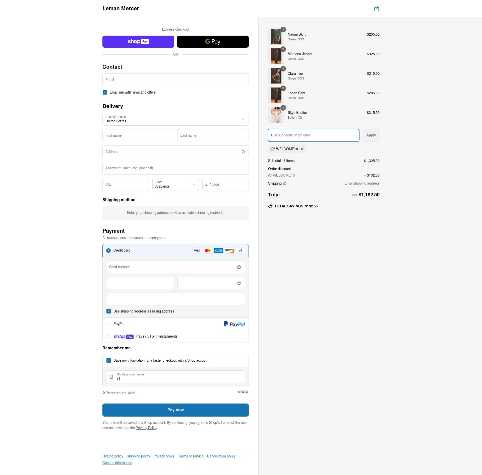 Leman Mercer checkout page showing Leman Mercer promo code box | Screenshot taken by SimplyCodes community member on May 14, 2025