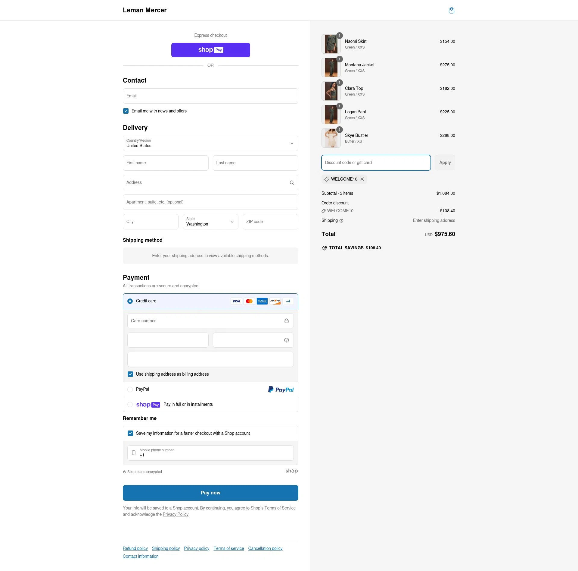 Leman Mercer checkout page showing Leman Mercer promo code box | Screenshot taken by SimplyCodes community member on May 27, 2025