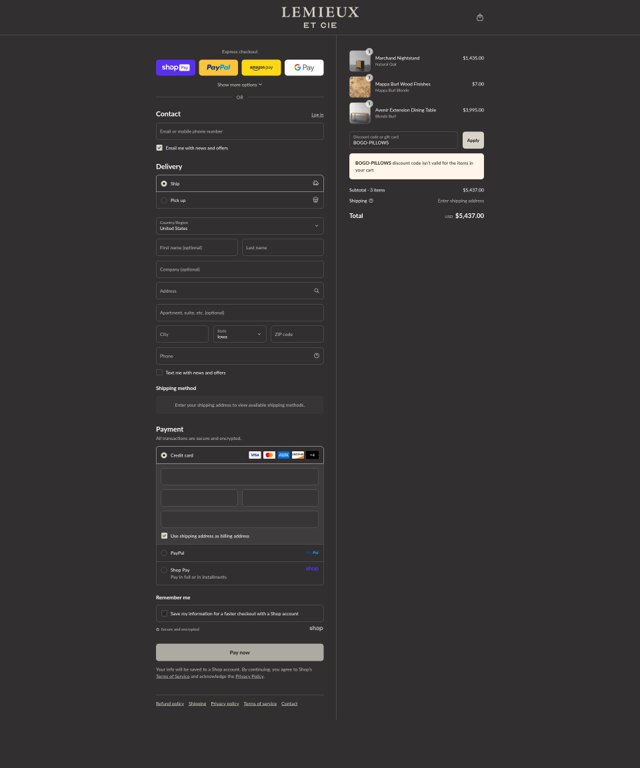 Lemieux Et Cie checkout page showing Lemieux Et Cie promo code box | Screenshot taken by SimplyCodes community member on Aug 25, 2025