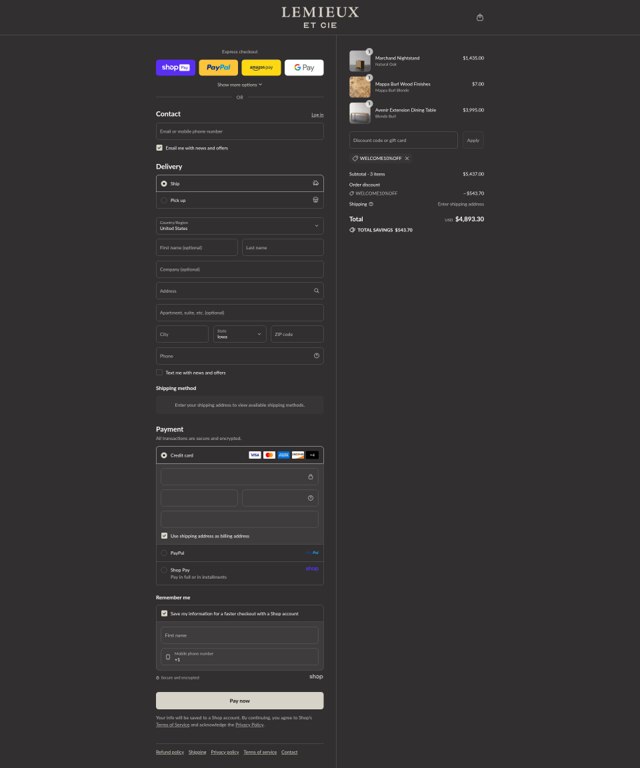 Lemieux Et Cie checkout page showing Lemieux Et Cie promo code box | Screenshot taken by SimplyCodes community member on Aug 21, 2025