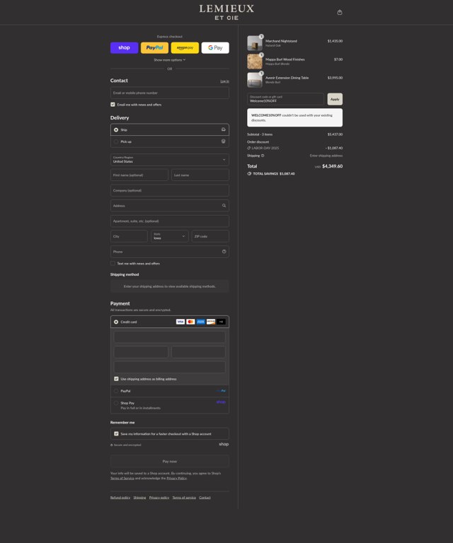 Lemieux Et Cie checkout page showing Lemieux Et Cie promo code box | Screenshot taken by SimplyCodes community member on Sep 2, 2025