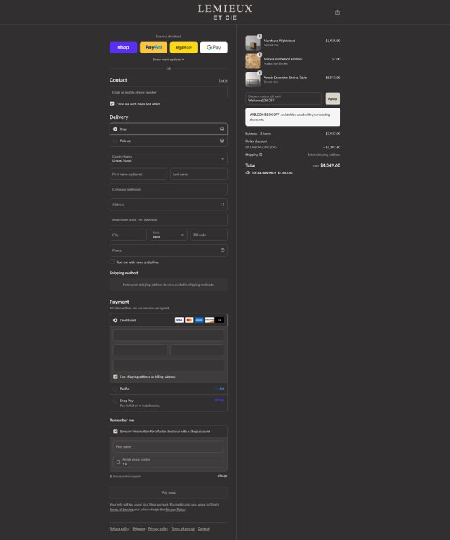 Lemieux Et Cie checkout page showing Lemieux Et Cie promo code box | Screenshot taken by SimplyCodes community member on Aug 29, 2025