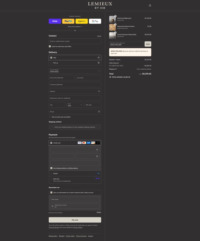 Lemieux Et Cie checkout page showing Lemieux Et Cie promo code box | Screenshot taken by SimplyCodes community member on Sep 2, 2025