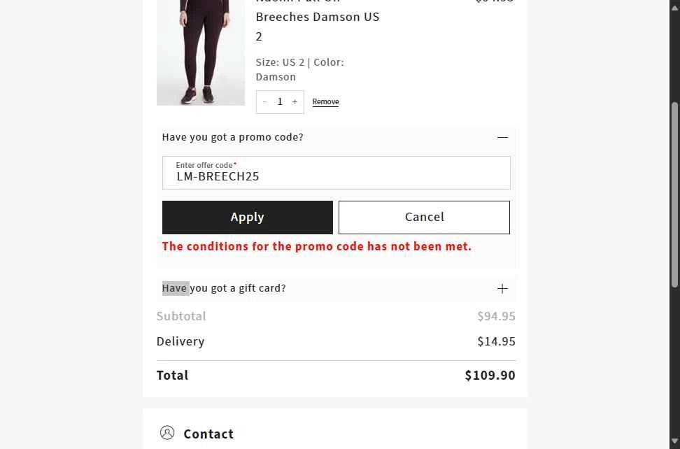 LeMieux USA checkout page showing LeMieux USA promo code box | Screenshot taken by SimplyCodes community member on Aug 28, 2025