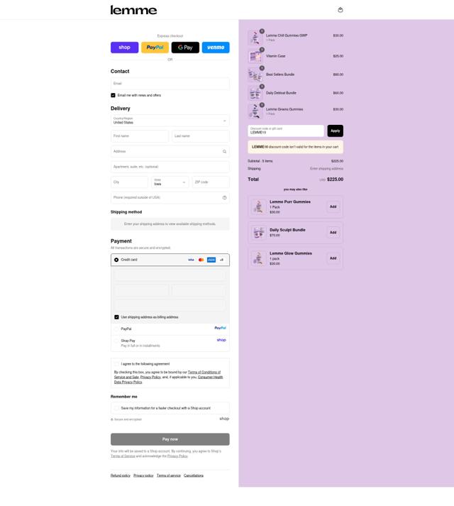 Lemme checkout page showing Lemme discount code box | Screenshot taken by SimplyCodes community member on Sep 12, 2025
