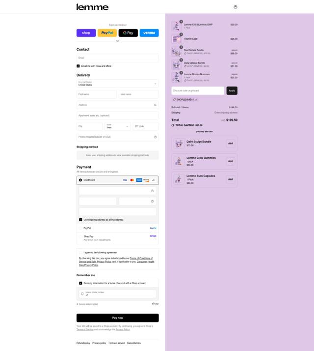 Lemme checkout page showing Lemme discount code box | Screenshot taken by SimplyCodes community member on Sep 8, 2025