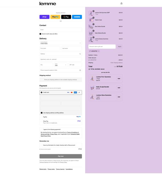 Lemme checkout page showing Lemme discount code box | Screenshot taken by SimplyCodes community member on Sep 12, 2025