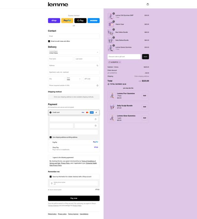 Lemme checkout page showing Lemme discount code box | Screenshot taken by SimplyCodes community member on Sep 12, 2025