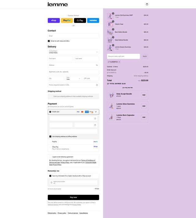 Lemme checkout page showing Lemme discount code box | Screenshot taken by SimplyCodes community member on Sep 8, 2025