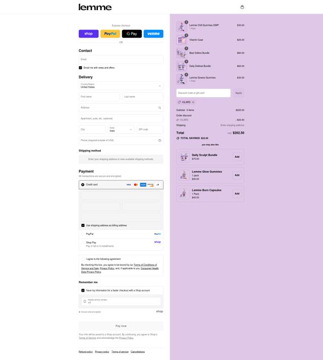 Lemme checkout page showing Lemme discount code box | Screenshot taken by SimplyCodes community member on Sep 8, 2025