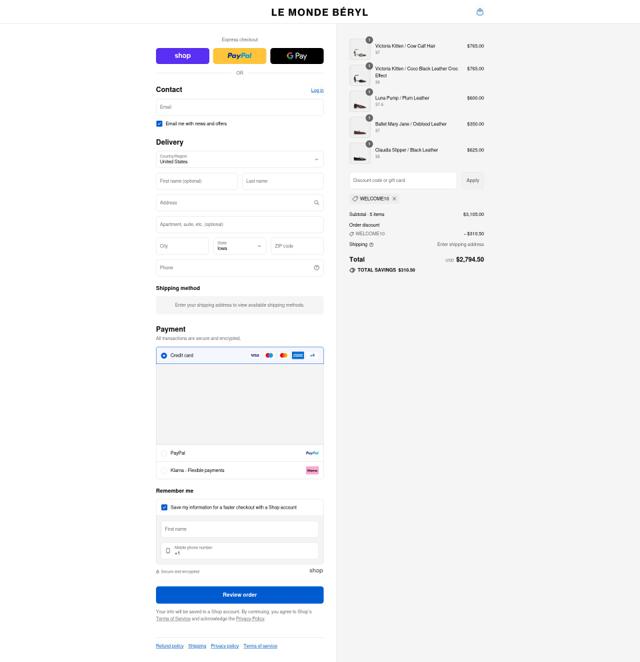 Le Monde Beryl checkout page showing Le Monde Beryl discount code box | Screenshot taken by SimplyCodes community member on Sep 7, 2025