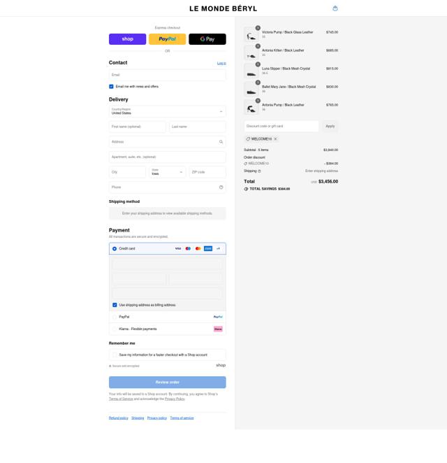 Le Monde Beryl checkout page showing Le Monde Beryl discount code box | Screenshot taken by SimplyCodes community member on Sep 2, 2025