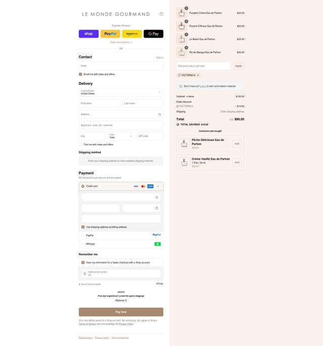 Le Monde Gourmand checkout page showing Le Monde Gourmand coupon code box | Screenshot taken by SimplyCodes community member on Sep 15, 2025