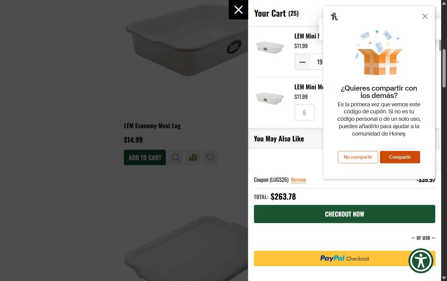 LEM Products checkout page showing LEM Products coupon code box | Screenshot taken by SimplyCodes community member on Jan 28, 2026