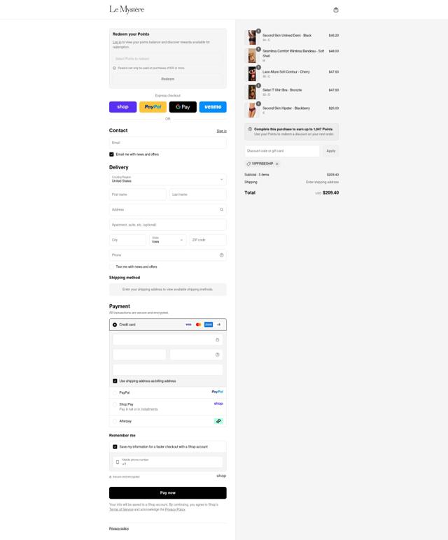 Le Mystere checkout page showing Le Mystere promo code box | Screenshot taken by SimplyCodes community member on Sep 11, 2025