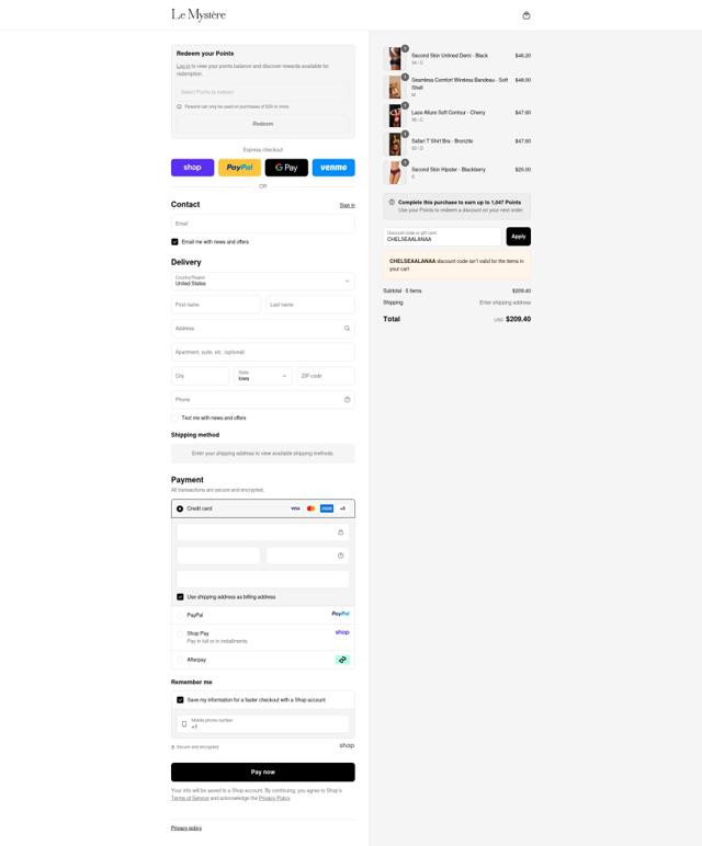 Le Mystere checkout page showing Le Mystere promo code box | Screenshot taken by SimplyCodes community member on Sep 11, 2025