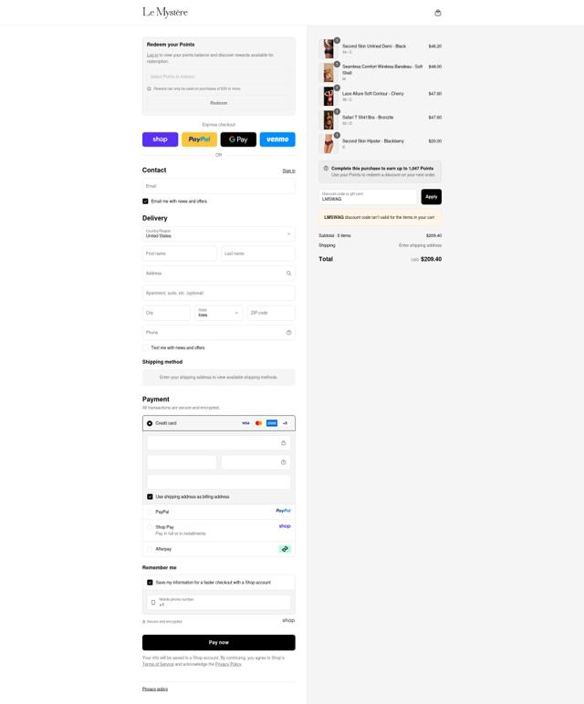 Le Mystere checkout page showing Le Mystere promo code box | Screenshot taken by SimplyCodes community member on Sep 11, 2025