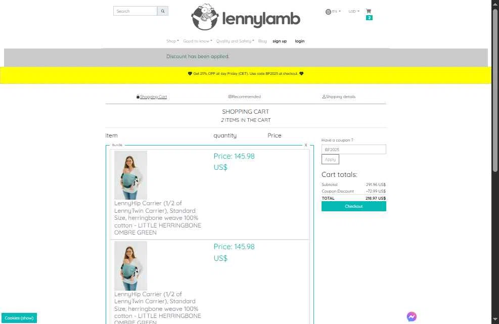LennyLamb checkout page showing LennyLamb discount code box | Screenshot taken by SimplyCodes community member on Nov 28, 2025