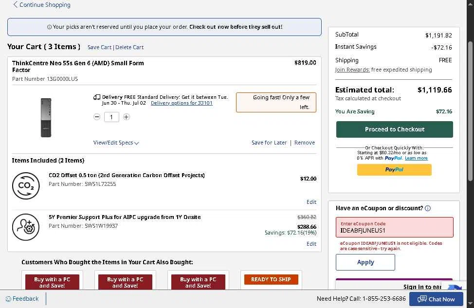 Verification screenshot for 36% Off Ideapad Slim 5 16 Amd Cosmic Blue at Lenovo - 9d ago