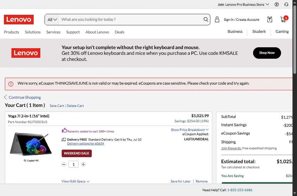 Verification screenshot for $50 Off Select Items at Lenovo — 11mo ago