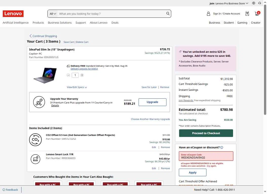 Verification screenshot for $40 Off Storewide at Lenovo - 3d ago