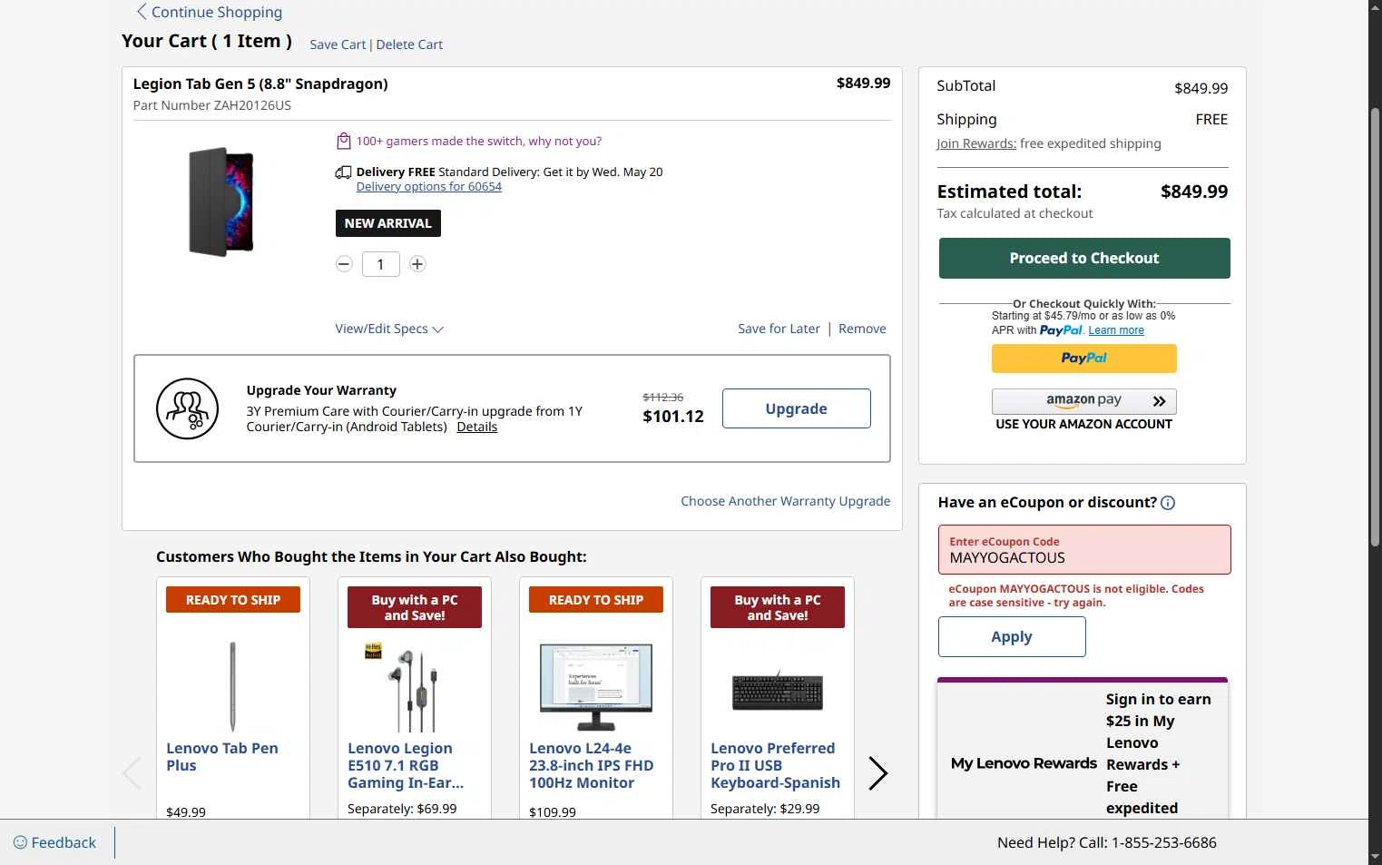 Verification screenshot for $161 Off Yoga Pro 9i Aura Edition 16 Intel at Lenovo — 19d ago