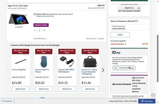 Lenovo checkout page showing Lenovo coupon code box | Screenshot taken by SimplyCodes community member on Sep 24, 2025