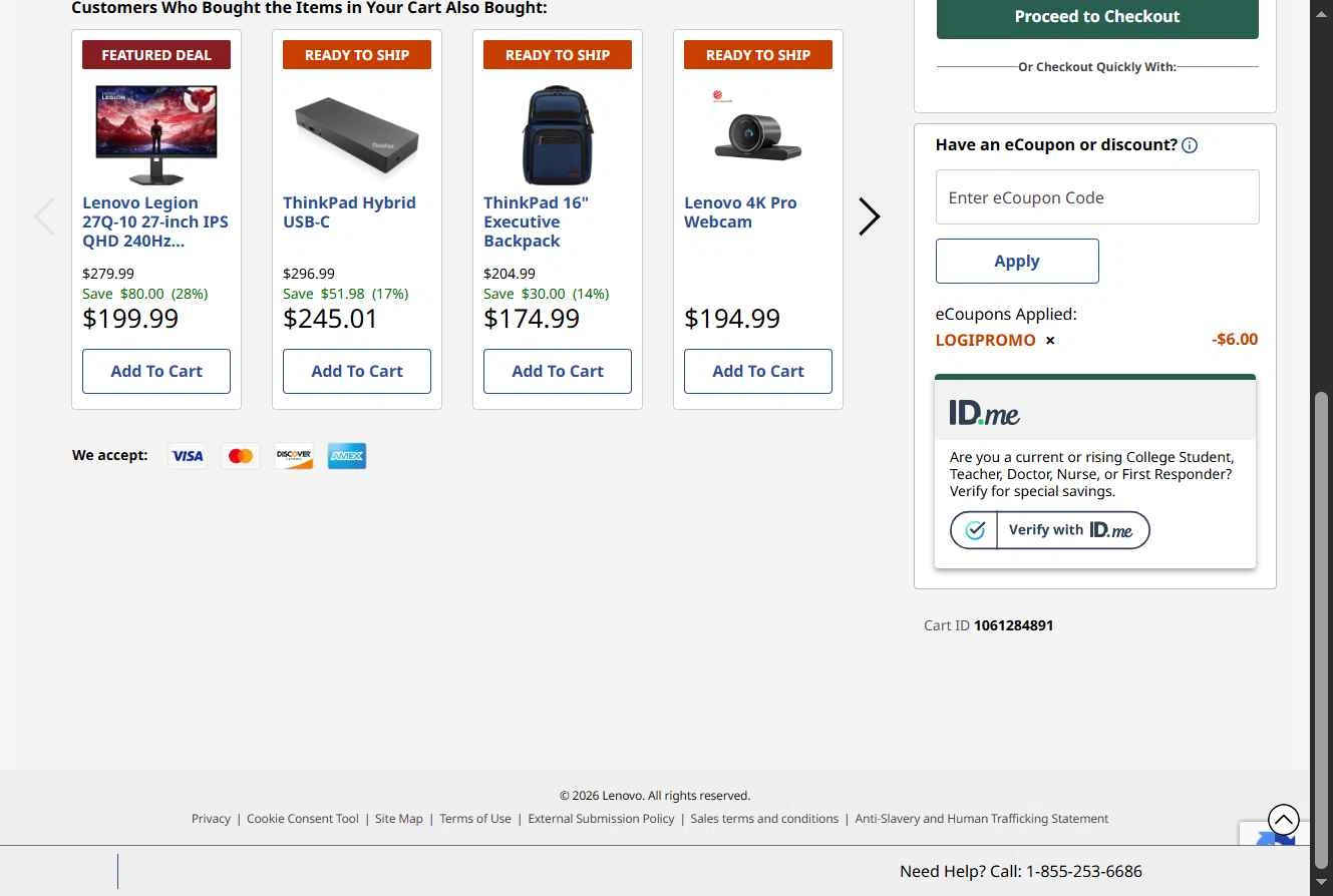 Verification screenshot for 20% Off Logitech Mk270 Wireless Combo Keyboard And Mouse Set at Lenovo - 15d ago