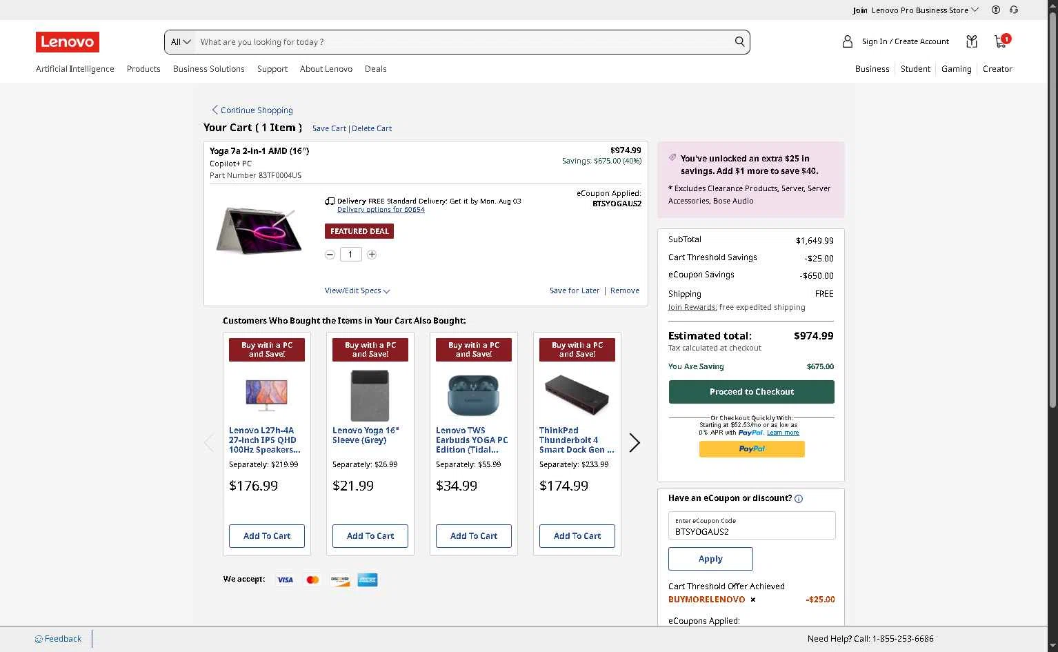 Verification screenshot for 39% Off Yoga 7a at Lenovo - 5d ago