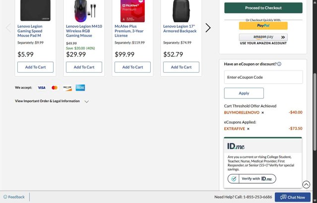 Lenovo checkout page showing Lenovo coupon code box | Screenshot taken by SimplyCodes community member on Sep 5, 2025