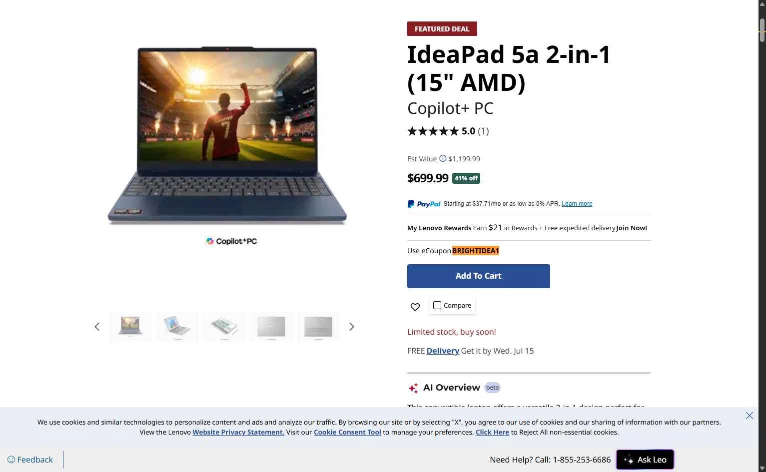 Verification screenshot for 41% Off Ideapad 5a 2 in 1 15 Amd at Lenovo - 5d ago