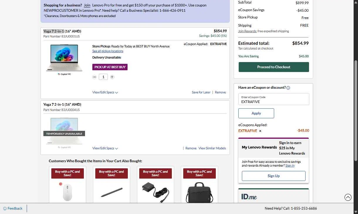 Verification screenshot for 5% Off Yoga 7 2-in-1 at Lenovo - 4mo ago