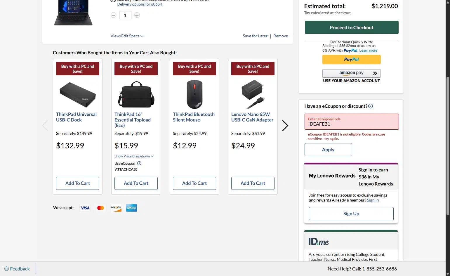 Lenovo checkout page showing Lenovo coupon code box | Screenshot taken by SimplyCodes community member on Jan 31, 2026