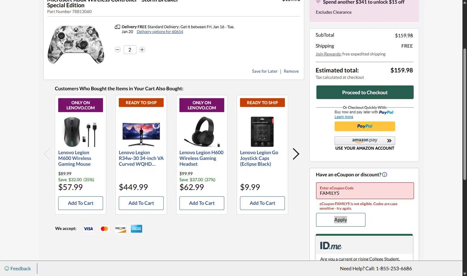 Lenovo checkout page showing Lenovo coupon code box | Screenshot taken by SimplyCodes community member on Jan 8, 2026