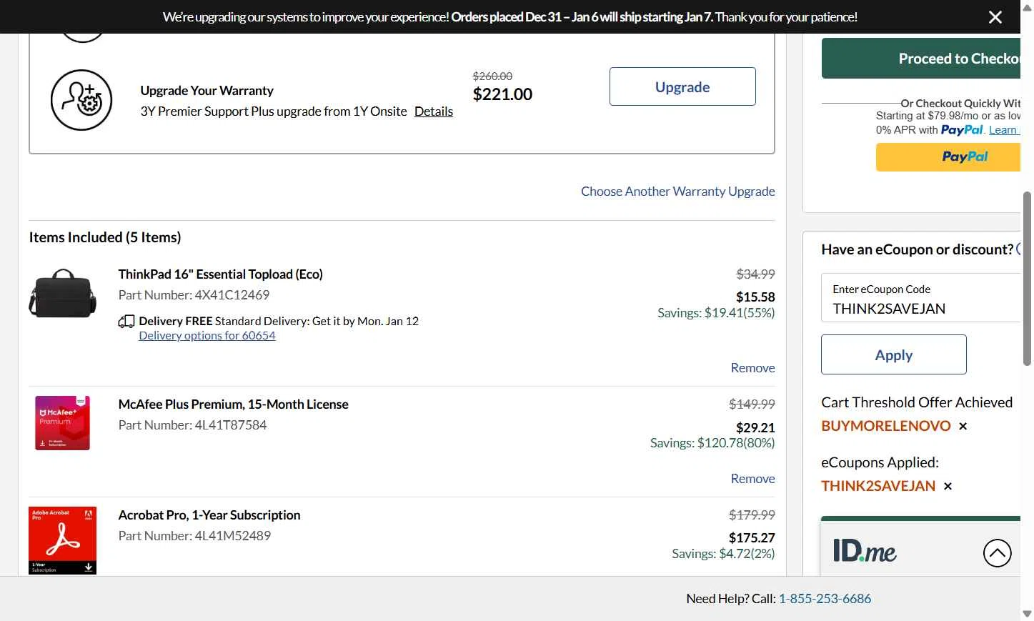 Lenovo checkout page showing Lenovo coupon code box | Screenshot taken by SimplyCodes community member on Jan 6, 2026