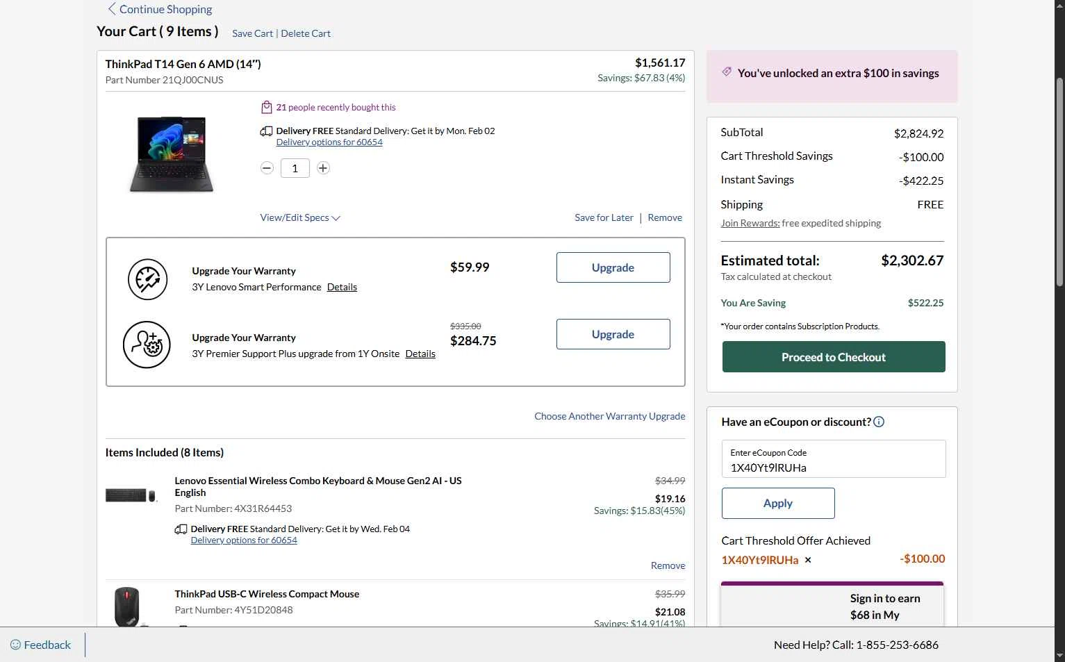 Lenovo checkout page showing Lenovo coupon code box | Screenshot taken by SimplyCodes community member on Jan 28, 2026