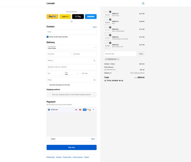 Lensabl checkout page showing Lensabl promo code box | Screenshot taken by SimplyCodes community member on Sep 9, 2025