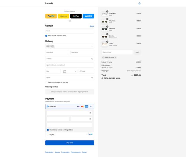 Lensabl checkout page showing Lensabl promo code box | Screenshot taken by SimplyCodes community member on Sep 12, 2025