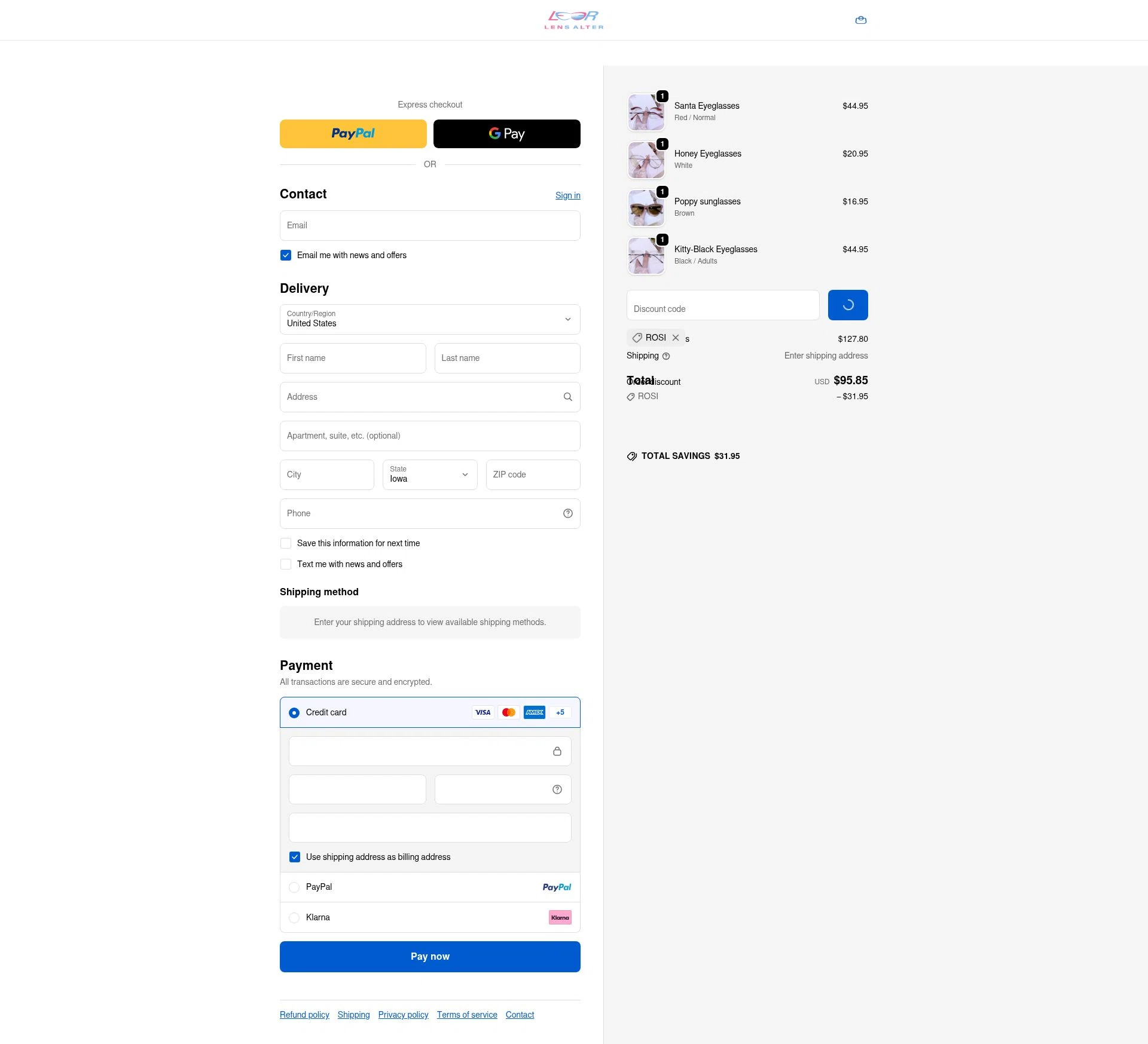 Lensalter checkout page showing Lensalter discount code box | Screenshot taken by SimplyCodes community member on Dec 29, 2025