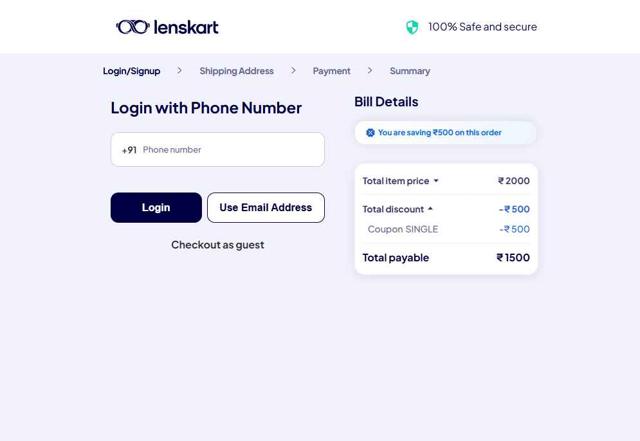 Lenskart checkout page showing Lenskart promo code box | Screenshot taken by SimplyCodes community member on Sep 10, 2025