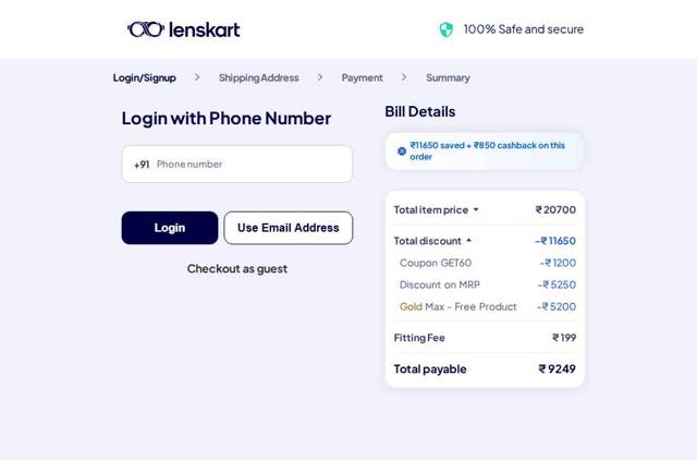 Lenskart checkout page showing Lenskart promo code box | Screenshot taken by SimplyCodes community member on Sep 1, 2025